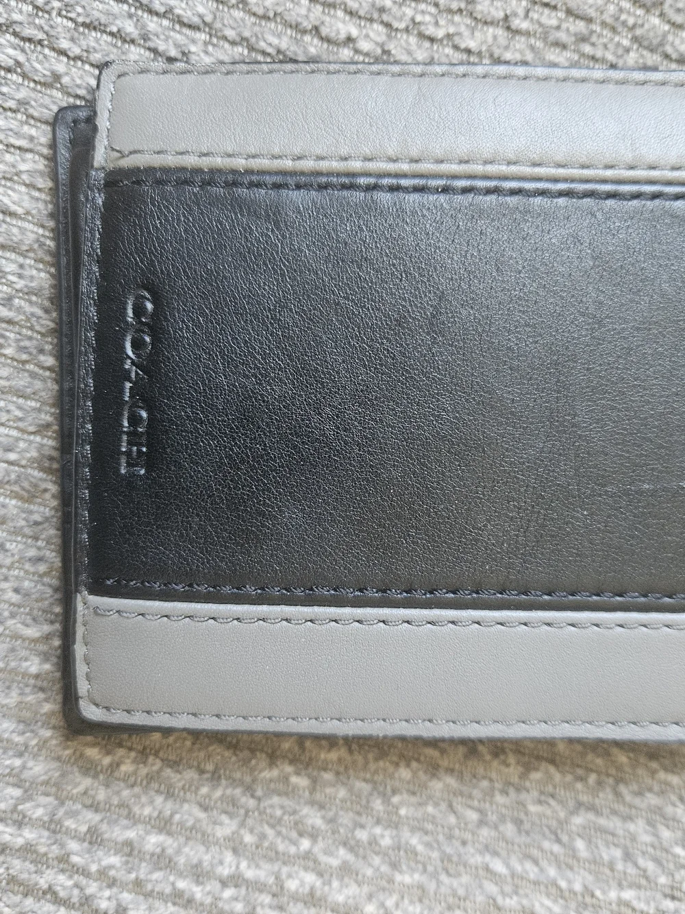 Coach Two-Tone Black and Light Gray Leather Card Holder